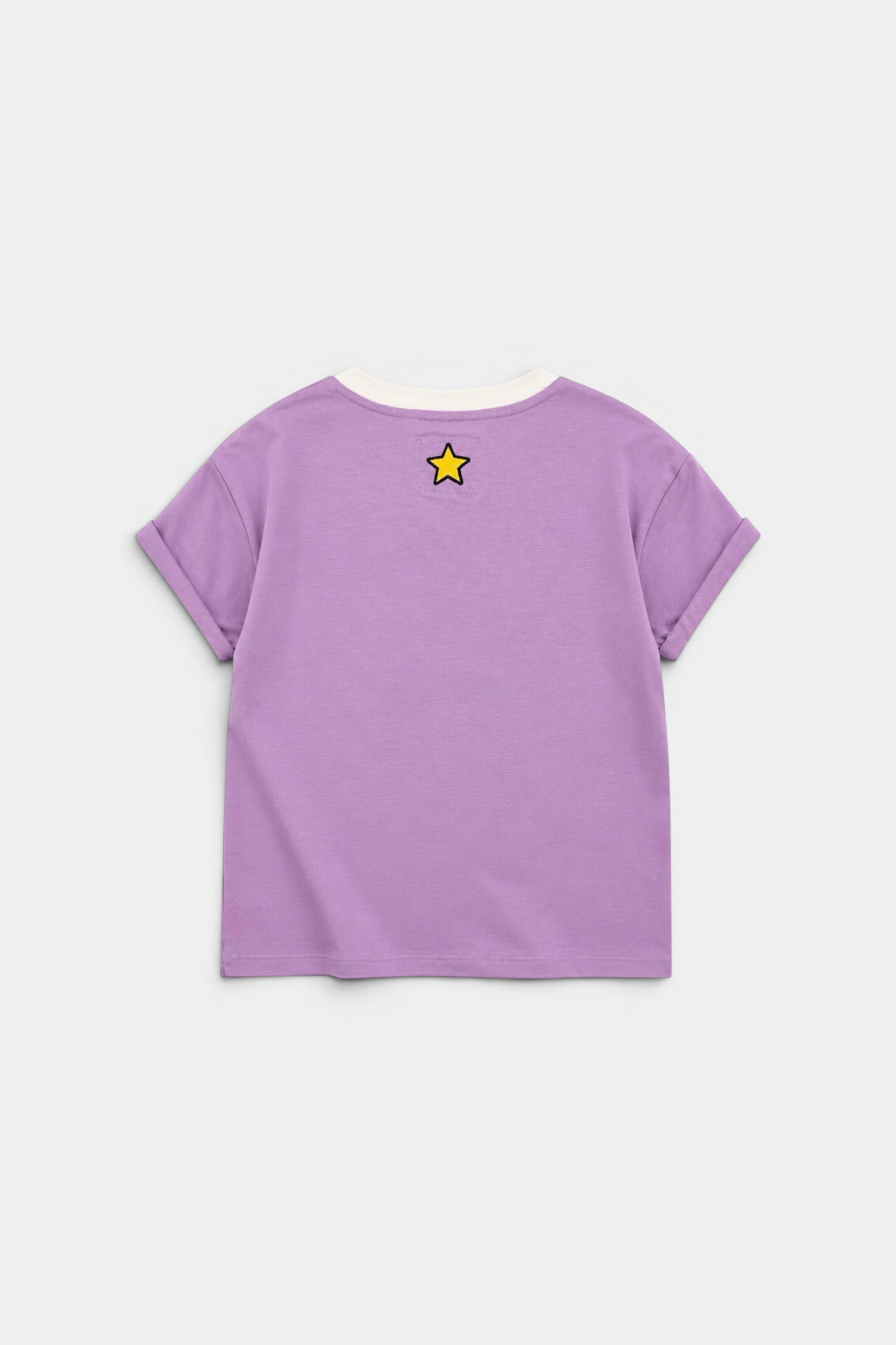 Girls Lilac Embroidered T-Shirt with Off-White Rib Neck