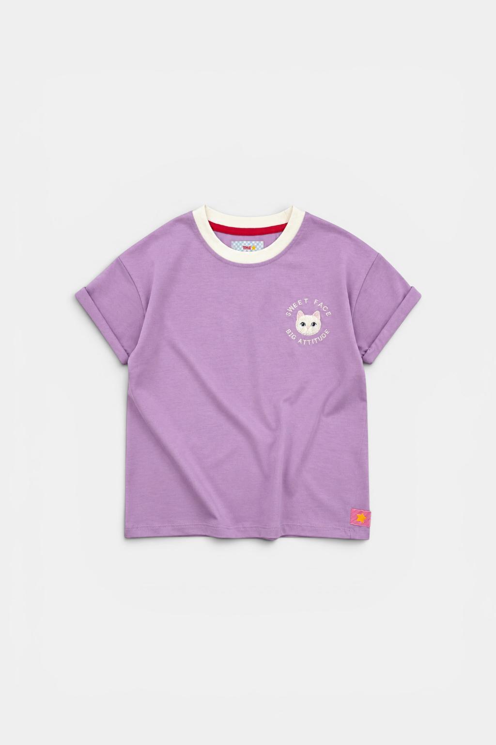 Girls Lilac Embroidered T-Shirt with Off-White Rib Neck