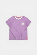 Girls Lilac Embroidered T-Shirt with Off-White Rib Neck