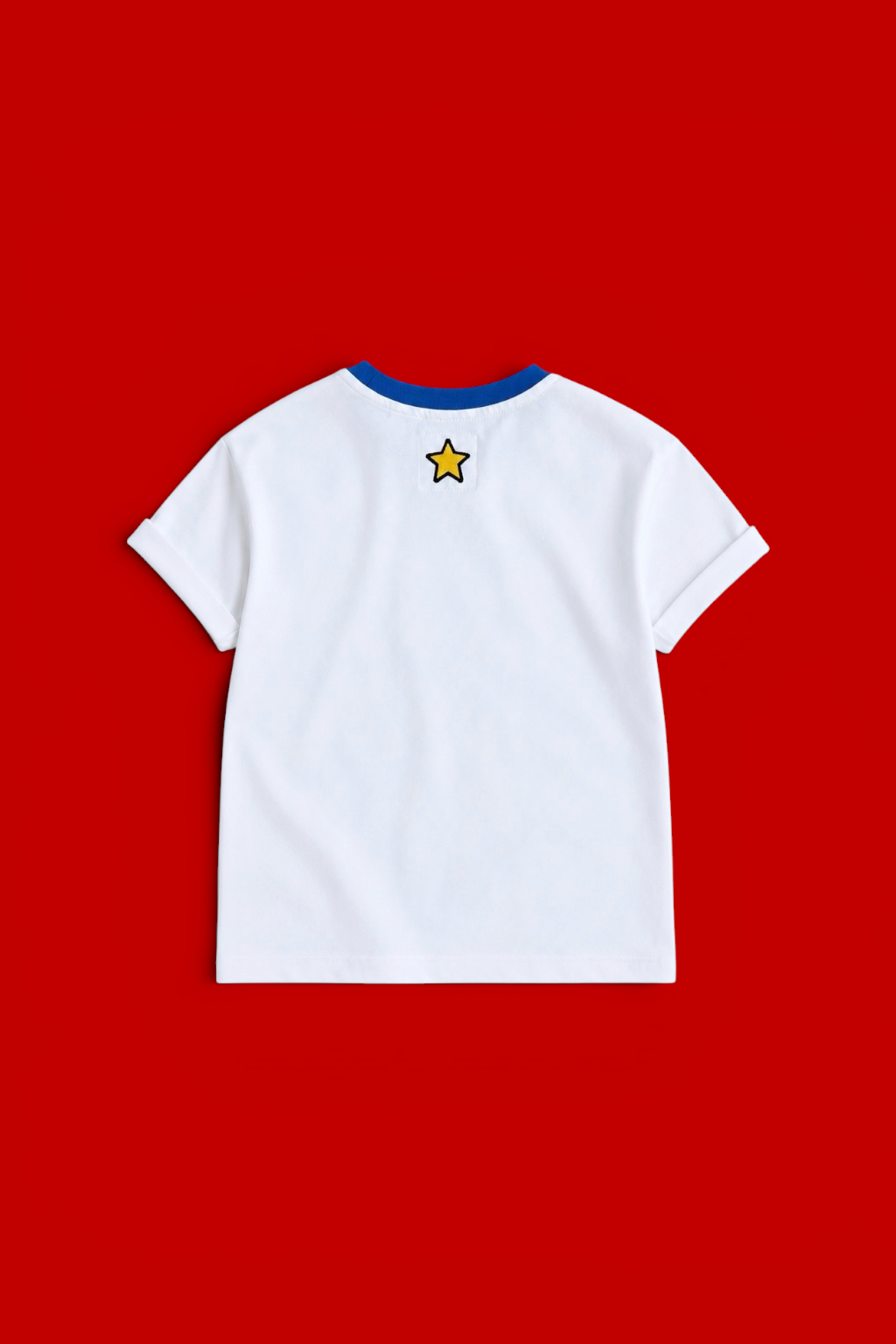 Boys White Embroidered T-Shirt with Blue Rib Neck