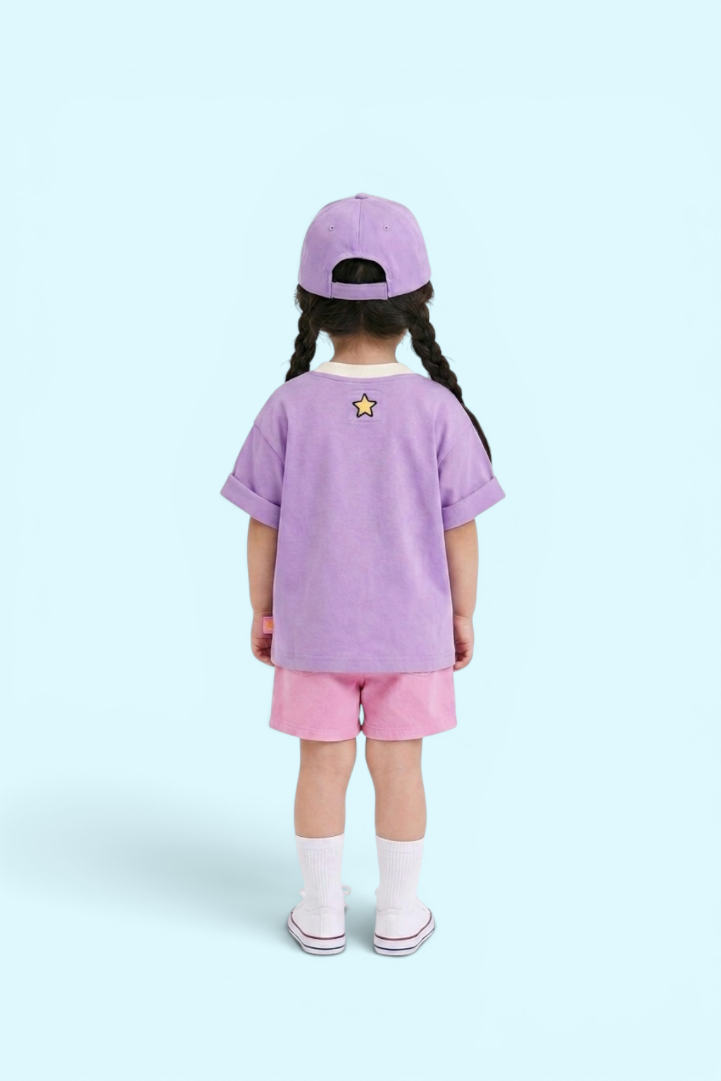 Girls Lilac Embroidered T-Shirt with Off-White Rib Neck