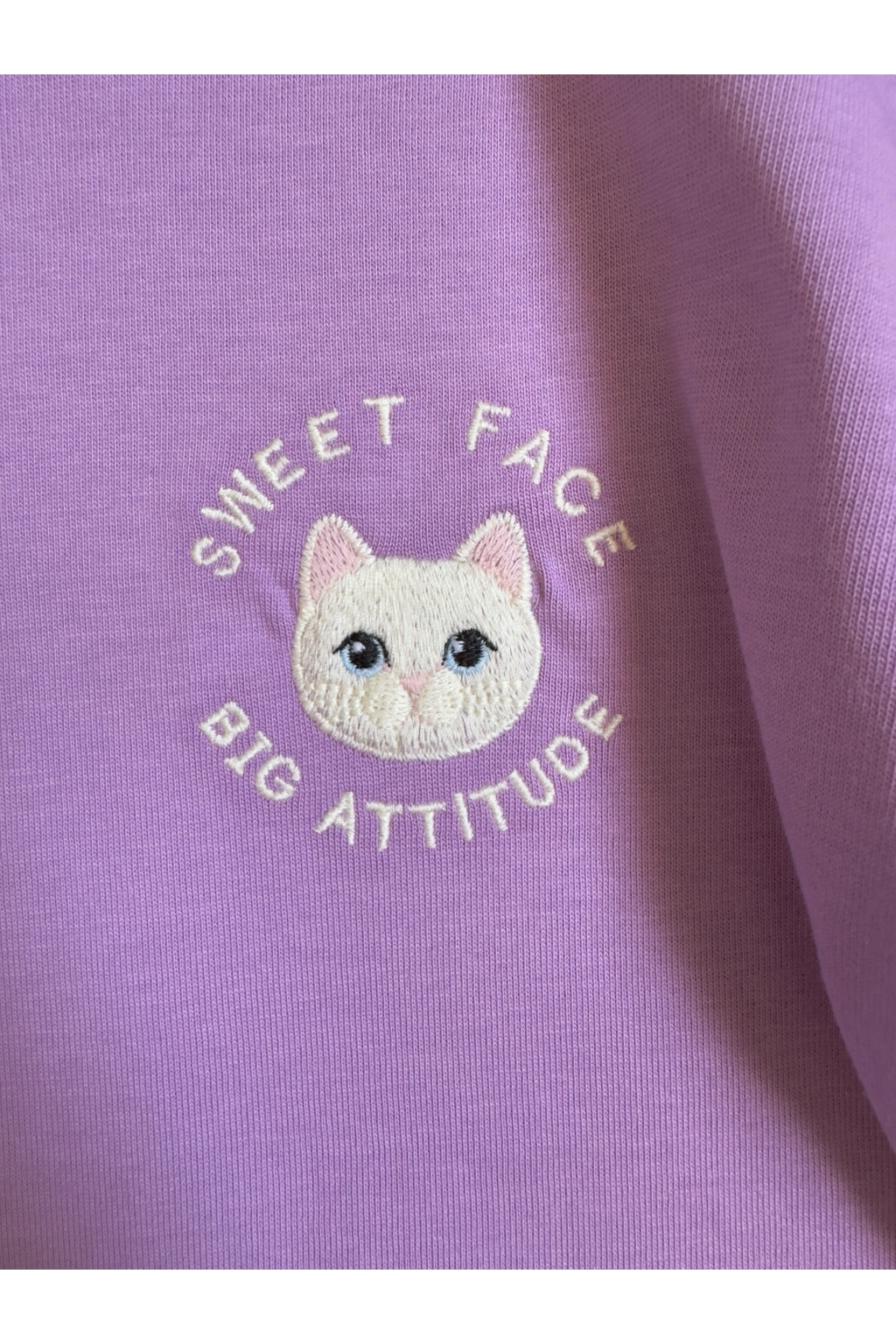 Girls Lilac Embroidered T-Shirt with Off-White Rib Neck